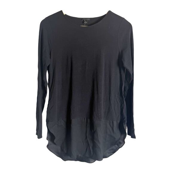 Ann Taylor Black Crewneck Long Sleeve Curve Hem Top Size XS - Picture 1 of 8